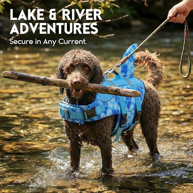 ASENKU Dog Life Jacket - Pet Safety Vest for Swimming & Boating, Shark Life Jacket with Floatation, Dog Lifesavers Swimsuits for Small Medium Large Dogs (Blue Cow Print, M)