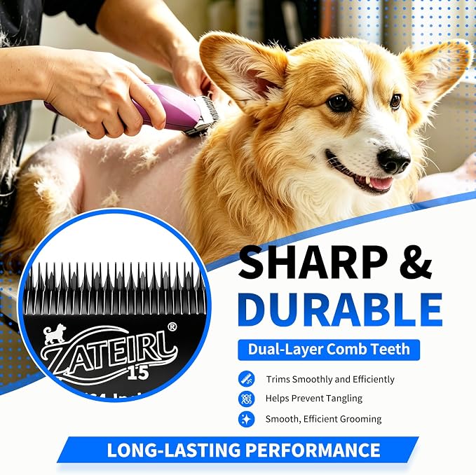 Size 15 Detachable Pet Grooming Clipper Blade with Steel Cutter, 3/64 Inch (1.2 mm) Cut Length, Black, Compatible with Andis, Oster A5, Wahl KM10, 3 Pack