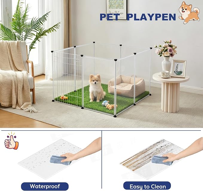 BRIAN & DANY Dog Playpen Portable for Small Animals, Dog Play Pen Indoor, Transparent Pet Playpen for Puppies, Cats, 40" L x 40" W x 28" H | Dog Play Pen Indoor, Transparent Pet Playpen for Puppies, Cats, 40" L x 40" W x 28" H