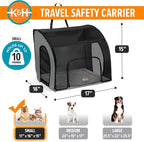 K&H Dog Car Seat, Travel Safety Carrier for Pets, Small, Gray/Black | Enclosed Car Seat for Dogs, Soft-Sided Covered Pet Carrier, Washable Pad, Multiple Entrances, Mesh Windows, 17x16x15in