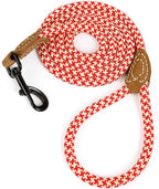 Mile High Life Dog Leash with Genuine Leather Connection, 6 FT/5 FT/4 FT | Rope Leash, Heavy Duty 360° Swivel Metal Clasp, for Small Medium & Large Dogs (Red Khaki, 60 Inch)
