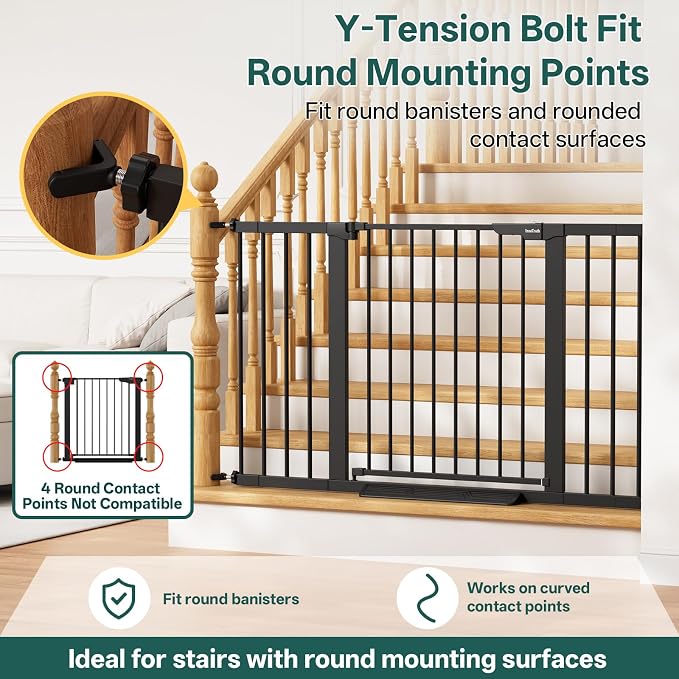 InnoTruth 29.6-50.1 in Extra Wide Baby Gate for Stairs and Doorways, Black | Indoor Metal Dog Gate for Pets, Auto Close 2 Way Swing Walk Through Door, Double Lock & Y-Bolts, Pressure or Hardware Mount