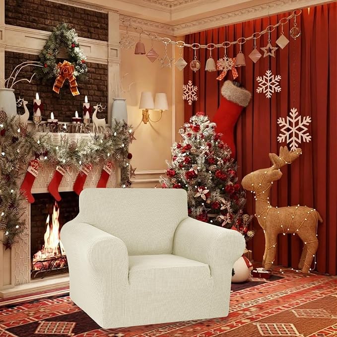 Stretch Chair Sofa Slipcover, Single Couch Cover,Beige | 1-Piece Washable Sofa Cover,Pet Friendly (31"-55") Furniture Protector Soft Jacquard Elastic Bottom for Dogs & Kids