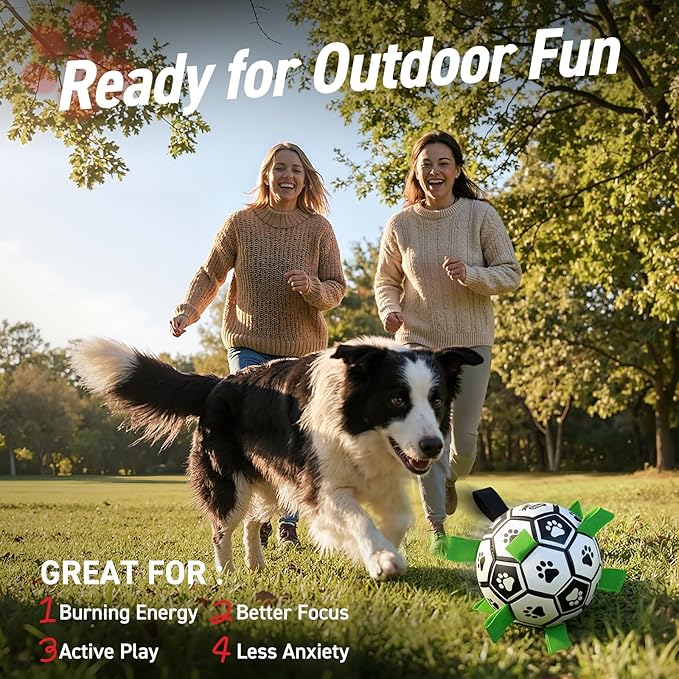 QDAN Dog Toys Dog Balls, 6 Inch Dog Soccer Ball with Straps, Herding Balls | Dog Birthday Toy, Balls for 20-40lbs Dogs, Outdoor Puppy Toys to Keep Them Busy, Interactive Toy for Tug, Pool Water Toy Ball