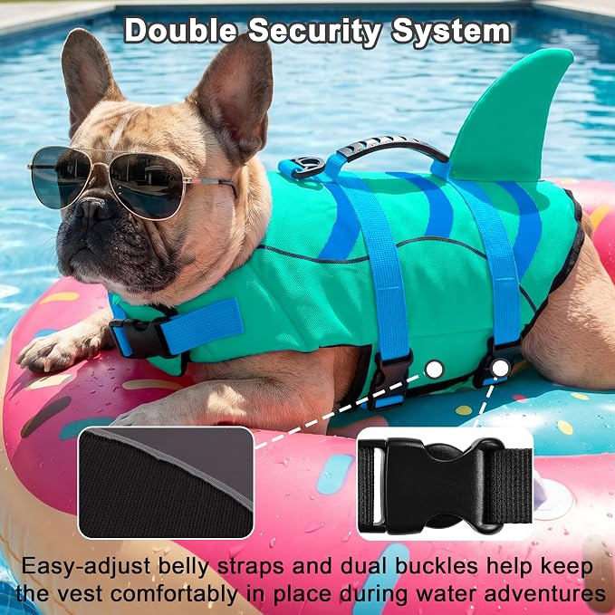 Fragralley Shark Dog Life Jacket, Easy to Put on Dog Life Vest for Swimming and Boating, Vibrant & Adjustable Dog Life Preservers for Small Medium Large Dogs, Suit to Swim, Fish, Beach, Surfing