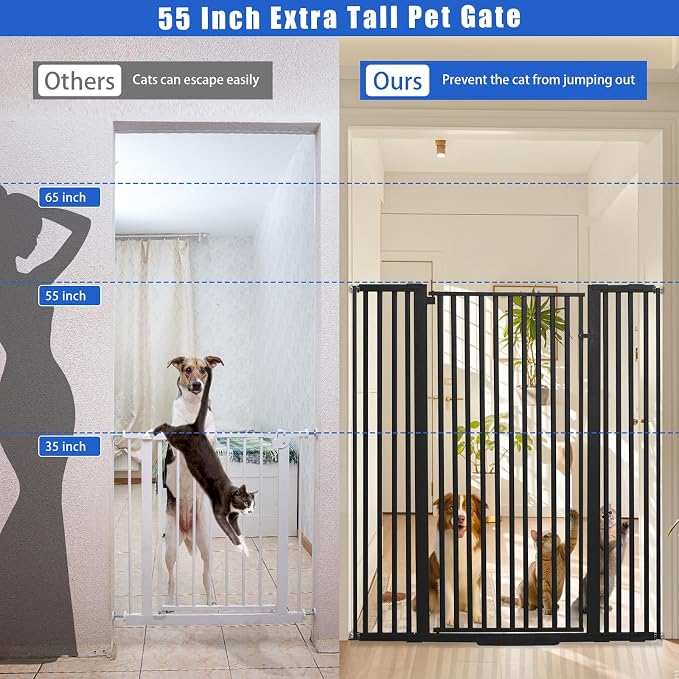 SHYUJAJIE 55 Inch Extra Tall Pet Gate for Cats | 29.92"-48" Adjustable Wide Dog Gates,Pressure Mounted Walk Through Tall Pets Gate for Doorways,Hallway,Stairs,Black