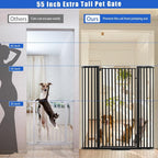 SHYUJAJIE 55 Inch Extra Tall Pet Gate for Cats | 29.92"-48" Adjustable Wide Dog Gates,Pressure Mounted Walk Through Tall Pets Gate for Doorways,Hallway,Stairs,Black