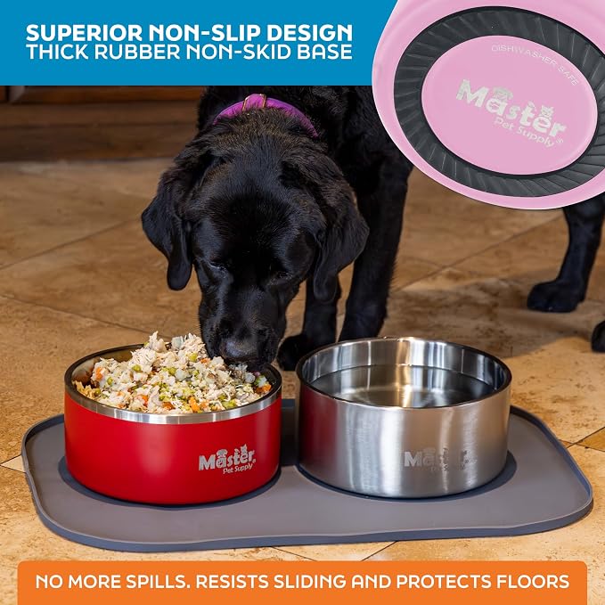 Master Pet Supply Stainless Steel Dog Bowls - 128 oz, Heavy Duty - Rose Quartz, Double Wall Extra-Thick Insulated, Non-Slip Pet Water Bowl for Dogs, Cats & Pets, Anti Rust Metal, Dish Washer Safe