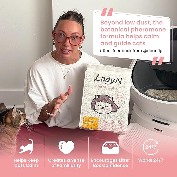 Lady N Cat Attract Tofu Cat Litter, Calming, Compatible with Auto-Box 18lb | Natural Pheromone Attractant Formula, Litter Box Training Aid, Ideal for Multi-Cat Homes, Mini-Pellet Shape