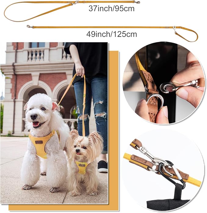 Puppytie Dog Harness and Leash Set, Yellow, M (16.5-31 lbs) | Harness Small Size Dog, Dog Leash for Small Dogs, Soft Lightweight and Adjustable, Small Dog Harness for Daily Walks