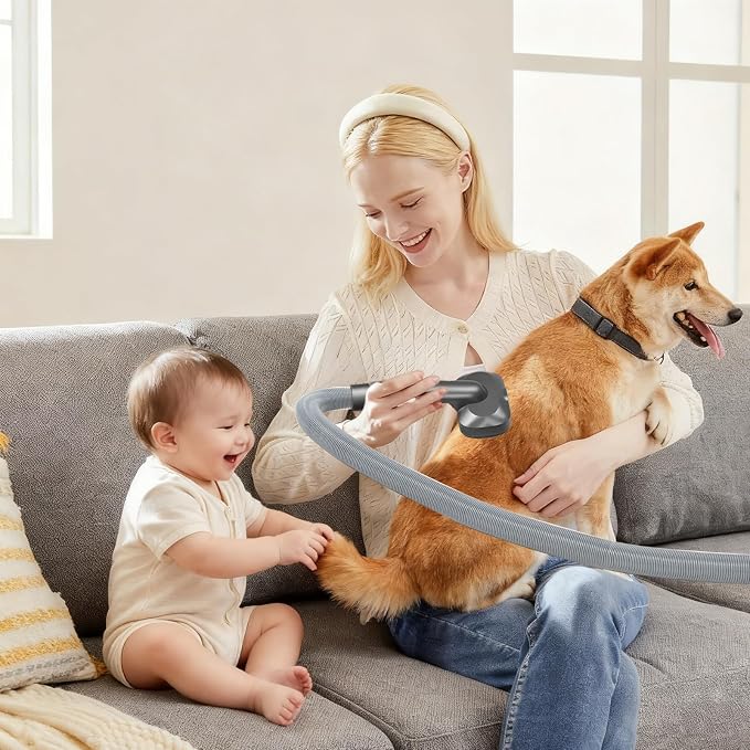 Pet Grooming Kit for Dyson V7 V8 V10 V11 V15, 2-in-1Head Brush | Vacuum-attached comb catches loose fur instantly. Dual heads suit long or short coats. Gentle tips massage skin while brushin