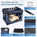 Soft Small Dog Crate - 24 inch Portable Travel Puppy Crate for Small Pets or 2 Cats, Collapsible Pet Carrier with 4 Mesh Doors, Car Kennel for Dogs with Handle for Indoor and Outdoor, Bule