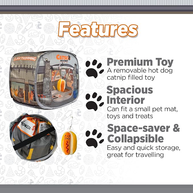 Cat House & Tent for Indoor Cats – Pop-Up Cat Tent House with Catnip Toy, Shopping Mart Theme for Cats & Kittens, Catsco Bulkmart