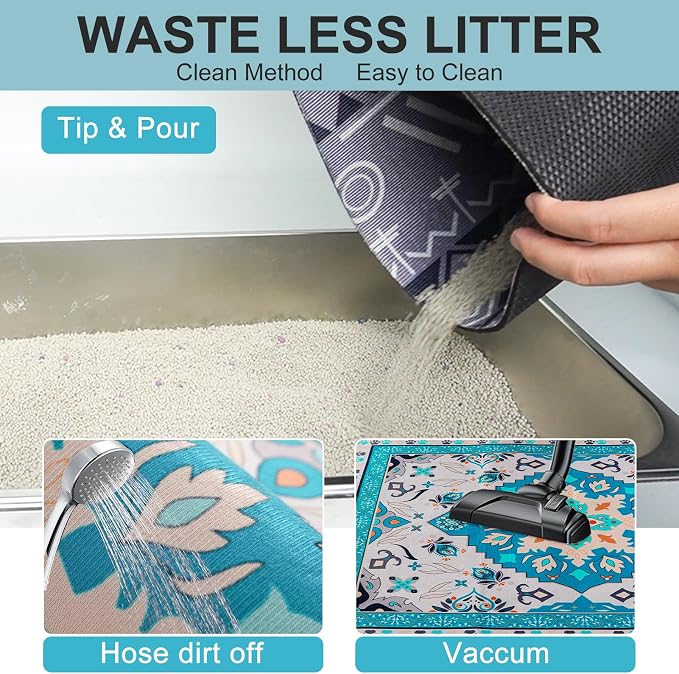 BEAUTYZOO Cat Litter Mat Litter Trapping Mat, 20"x 28" Litter Box Mat, Waterproof Kitty Litter Mat, Non-Slip Litter Rug Mats Pads for Floor Scatter Control, Soft on Paws & Easy to Clean, Blue