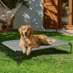 Veehoo Outdoor Elevated Dog Bed Large Sized Dogs, Cooling Raised Dog Cots | Off-ground training platform, portable camping hammock, breathable mesh, easy to clean, no-tool setup, 45"x33", Black Silver