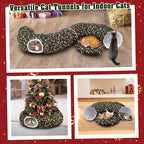 Cat Tunnel Bed Under Christmas Tree, 3x3ft Donut for Cats | Collapsible Polyester Fabric, 9.8in Tube Diameter, Holiday Green & Candy Cane Design for Kittens, Small Animals