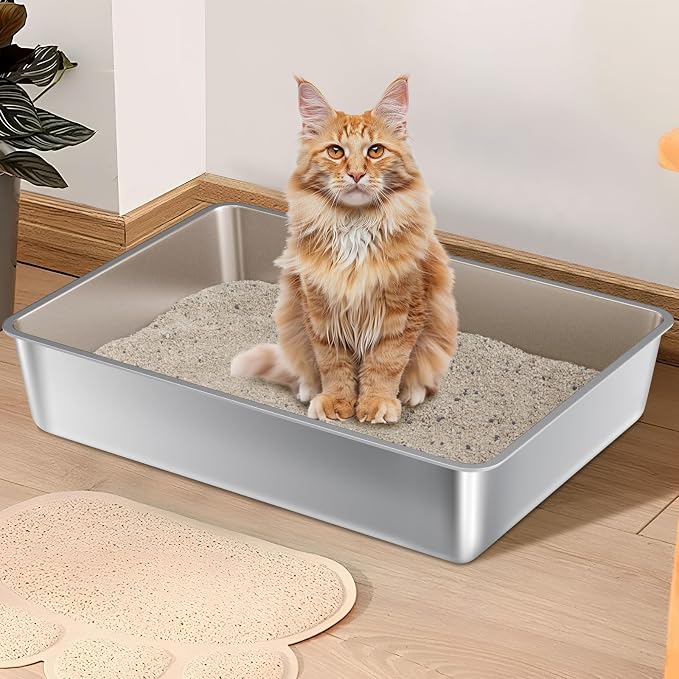 Stainless Steel Litter Box, Metal Cat Litter Box XXXL | 28" X 20" X 6", Extra Large Steel Litterbox for Big Cat, Multiple Cats, No Smell, Non Stick, Easy Cleaning