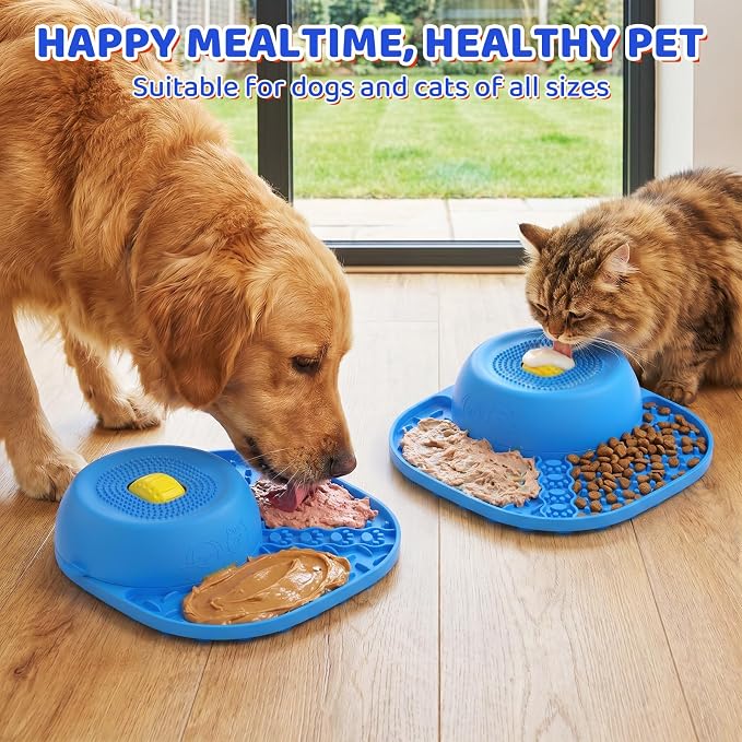 Slow Feeder Dog Bowls, Lick Mat & Interactive Rolling Ball, Dishwasher Safe | 2-in-1 Enrichment Lick Bowl, Anti-Slip Suction Base, Fits Liquid & Thick Treats, 150ml for Small Medium Large Dogs & Cats