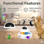 MOHAYA Cat Toys，4-in-1 Interactive Cat Toy for Indoor Cats with Laser, Fluttering Butterfly, Moving Feather and Track Balls - USB Rechargeable Self-Play Kitten Toy (White)