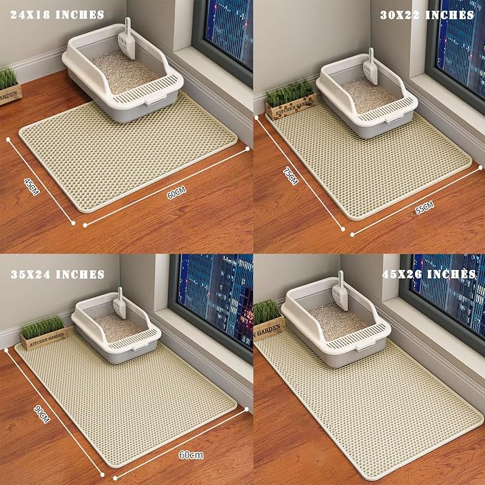 HCY&WLD Cat Litter Mat, Honeycomb Double Layer Litter Trapping Mat | Safe Materials, Soft on Paws, Waterproof Urine Proof Non-Slip, Protects Floors, Less Waste, Easy to Clean, Beige, 30" x 22"