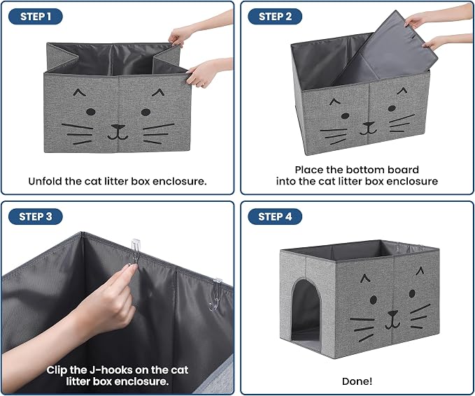 Dog Proof Cat Litter Box Enclosure, Gray | Side Arched Entrance, High-Sided, Waterproof, Cat Box Enclosure Splash Guard, Reduces Litter Scatter & Urine Spray