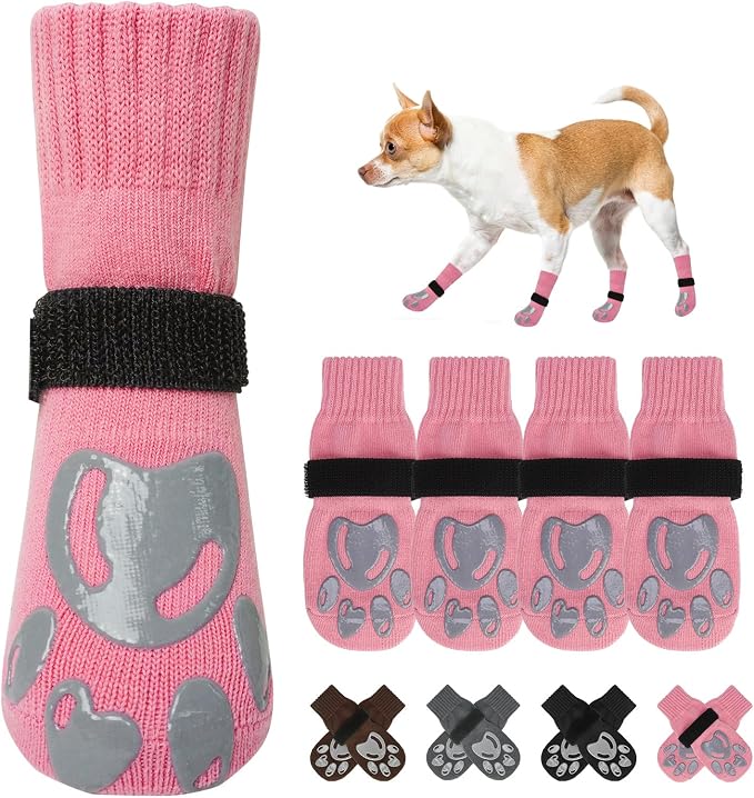 BEAUTYZOO Dog Socks, Non Slip Dog Socks to Prevent Licking Paws -Dog Shoes for Hot/Cold Pavement, Dogs Boots & Paw Protectors, Doggie Booties for Hardwood Floors, Small Medium Large Senior Dogs