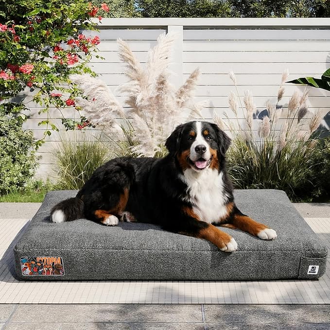 Sytopia 47 Inch Durable Indestructible Dog Beds for XXL Dogs, Chew Proof Waterproof Pet Crate Pad with Machine Washable Removable Cover, Great for Indoor, Outdoor, Crate, Patio Use, Grey