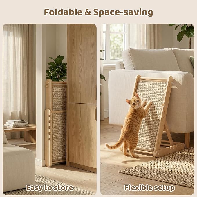 XiaZ Cat Scratcher, 23" Sisal Cats Scratching Board with 5 Adjustable Heights, No Assembly Required, Foldable Cat Scratchers for Indoor Cats and Kittens, Ready to Use