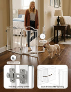 No Pawblems Full Metal Free Standing Dog Gate with Door, 30'' Tall | Foldable Freestanding Pet Gate for Indoor & Outdoor, Up to 78 Inch Extra Wide Dog Fence for Doorways, Stairs, Deck - White