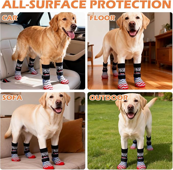 EXPAWLORER Dog Socks to Prevent Licking Paws with Grippers for Hardwood Floors Anti Slip, Cute Double Sides Dog Winter Shoes Booties Boots & Paw Protectors with for Small Medium Large Senior Dogs S
