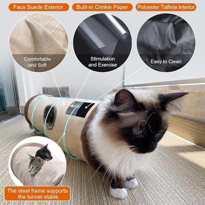 Collapsible Cat Tunnel Pet Play Tube Crinkle Tunnel with Cat Toys，Length 35" Diameter 9.7"