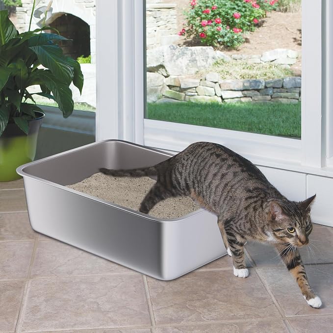 Stainless Steel Cat Litter Box, Large Metal Litter Box | 20"x14"x6" Steel Litterbox, Easy to Clean, Non Stick No Smell Litterboxs for Cats/Kitty