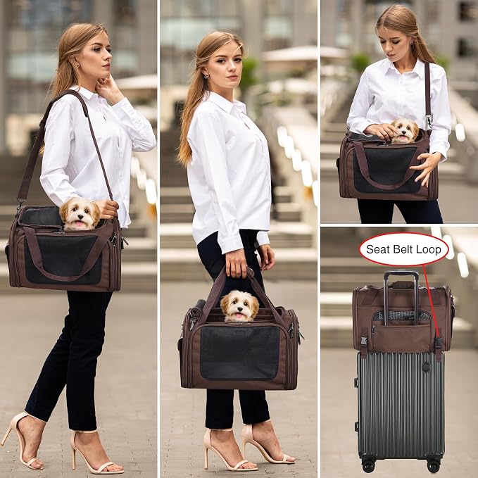 EliteField Deluxe Soft Pet Carrier for Cats and Dogs (3-Year Warranty) | Airline Approved, Waterproof Fabric, Scratch-Resistant Mesh, Expandable Mat, Built-In Leash, Suitcase Sleeve, Seat Belt Loops