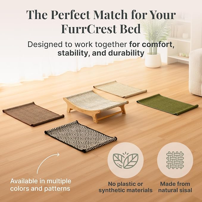 XL Sisal Cat Scratcher Bed with Elevated Hammock for Indoor Cats, Replaceable Natural Sisal Pad, Large Cat Lounge, Anti-Slip No-Wobble Bamboo Frame, Natural Grey