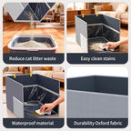 Aokeyee 2PCS Cat Litter Box Enclosure Splash Guard, Gray Waterproof | 27.16x21.65x16.53, Removable PVC Mat with 2 Hooks, Foldable Anti-Leakage Dust Control