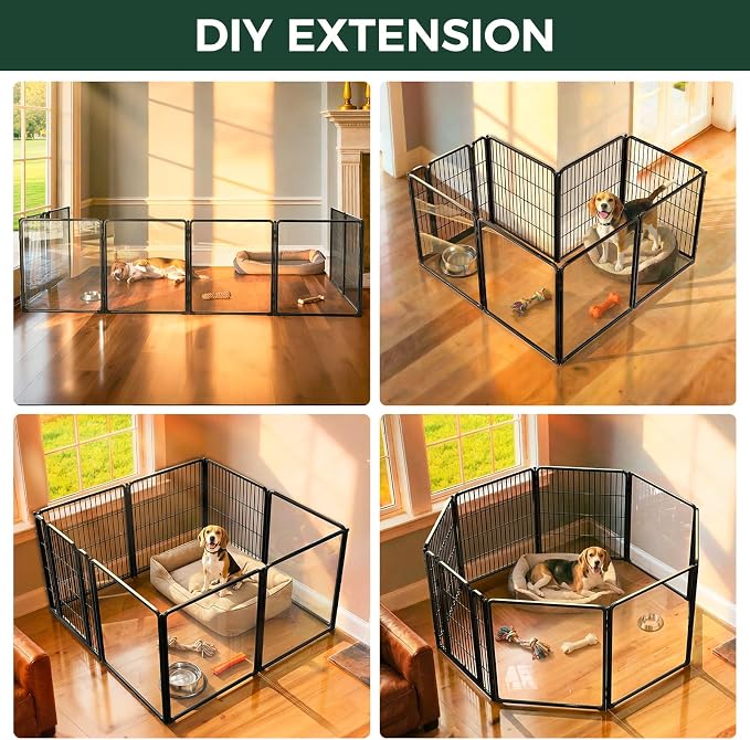 FXW AuraSpace Pro Acrylic & Wire Mesh Indoor Dog Playpen, 32" H, 8 Panels | Clear View, Heavy-duty Metal, Flexible Layouts, Easy Walk-Through, For Small & Medium Dogs, Patented