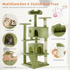 54 Inch Cat Tree Tower for Indoor Cats, Green | Multi-Level Cat Tower with Condo, Perches, Sisal Scratching Posts and Climbing Ladder, Pet Play Toy Balls