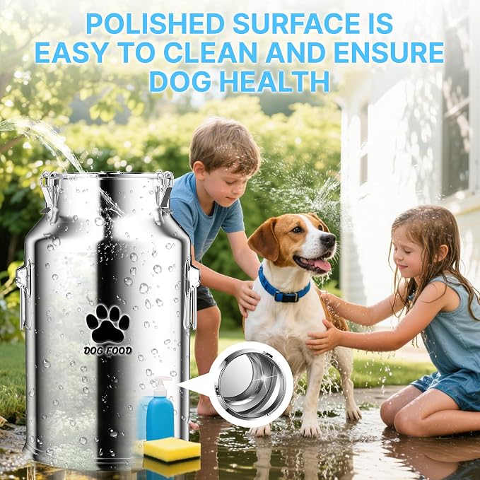 25Lbs Metal Dog Food Storage Container, Dog Food Storage Tank, Multifunctional Storage Bin with Sealed Lid and Spoon, Pet Food Storage Container for Dogs and Cats, Keeping Fresh and Easy to Clean