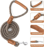 Mile High Life Dog Leash Braided Cotton Rope w/Leather-Wrapped Ends/Handle | Rust-proof 360° swivel clasp, Heavy-duty for medium/large breeds. Great for weddings, daily walks (5 FT, 1/2", Black)
