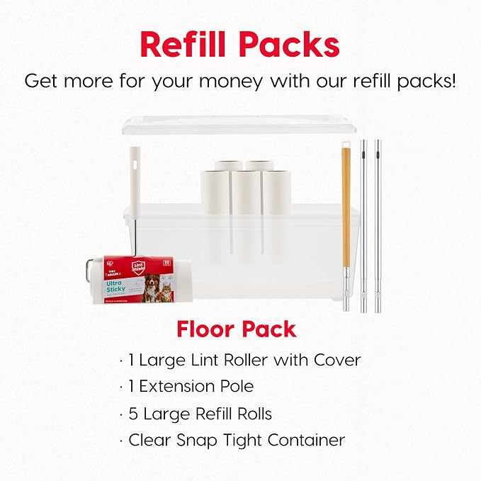 IRIS USA Large Lint Roller with Extension Pole, Storage Box, Refills | Comes With Lint Roller Cover, Extra Refills*6: 90 Sheets/Roll- 540 Sheets Total, Easy Tear Design, Pet Hair Remover