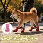 Dog Boots Paw Protector, Reflective Adjustable Non Slip Mesh Summer Breathable Dog Shoes Dog Walking Boots (L Size, Rose Red, 4 Pcs) Intended for Paws Waterproof for Dogs/Cat/Puppy