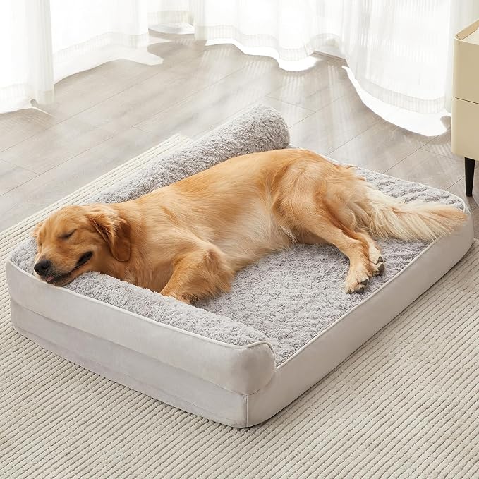 BFPETHOME Orthopedic XL Dog Beds Large Sized Dog, Washable Couch Bed | Washable Removable Cover, Waterproof Lining, Non-Slip Bottom, Large Pet Sofa for Senior Dogs, Cozy Sleeping Bed, Silver Grey
