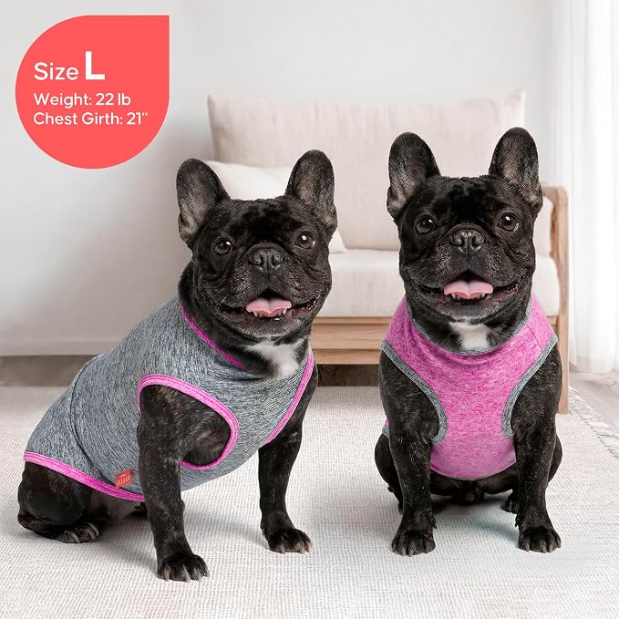 KYEESE 2Pack Dog Shirt, Lightweight Sun Protection Sleeveless Dog T Shirts for Small Dogs Girl, Breathable Puppy Reflective Tank Top Summer Dogs Clothes for Outdoor Walking, Grey+Hotpink, S