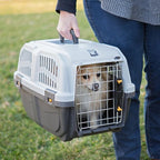 Skudo by MidWest 19-Inch Travel Carrier, Gray, Fits Pets up to 10 lbs | Hard-Sided Pet Carrier, Travel Crate with Handle, Ventilated Design, Locking Tabs, Easy Assembly