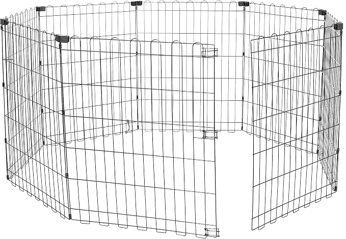 Amazon Basics Foldable Octagonal Metal Exercise Dog Playpen - Indoor/Ou, , Blacktdoor, No Door, Small (8 Panels, 24 x 30), Easy to assemble, store, and customize, 30" - Small, Black