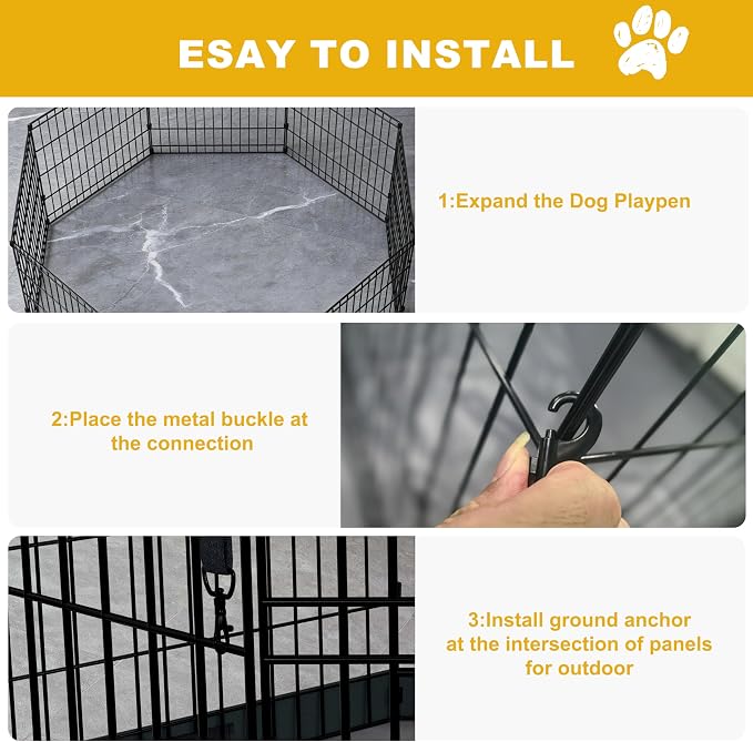 Puppy Playpen with Top Cover,Dog Pen Foldable Dog Fence 8 Panels 30 Inch | Dog Playpen with Door for Indoor Outdoor,Dog Exercise Fences for Small Medium Animals