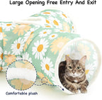 Tempcore Cat Tunnel for Indoor Cats, 3 Way Collapsible Pet Play Tunnel with Teaser Wand, Peek Holes & Hanging Ball, Interactive Tube for Kittens & Rabbits, Daisy Green Printed