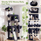 Globlazer Heavy Duty Cat Trees for Large Cats, Sturdy 72in Maine Coon Cat Tree for Large Cats 20 lbs+ Heavy Duty Cat Tower for Adult Biggest Cat with 6 Scratching Posts, Hammock, S72, Smoky Gray