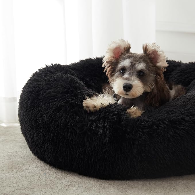 WESTERN HOME WH Calming Dog Bed & Cat Bed, Anti-Anxiety Donut Dog Cuddler Bed, Warming Cozy Soft Dog Round Bed, Fluffy Faux Fur Plush Dog Cat Cushion Bed for Small Medium Dogs and Cats | Fluffy Faux Fur Round Cuddler,Anti-Anxiety,Anti-Slip Bottom,Plush...