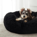 Western Home Calming Donut Small Dog Cat Bed Washable Puppy Bed,24" Black | Fluffy Faux Fur Round Cuddler,Anti-Anxiety,Anti-Slip Bottom,Pet Beds for Puppy&Small Dogs&Large Cat,Up to 25 LBS